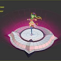 Child Character With Colorful Hair And Pink Dress Standing On Circular Platform With Pink Light