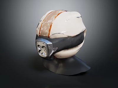White Textured Sphere With Black Strap And Metallic Accents On Black Base Design 3d model