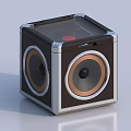 Modern Cube Shaped Black Silver Speaker With Transparent Top Red Logo And Copper Ring Speakers