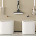 Essential Bathroom Accessories With Trash Bins Mop Broom And Wall Hooks 3d model