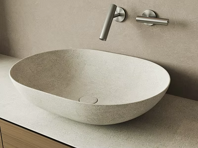 Modern Light Gray Stone Above Counter Wash Basin With Wall Mounted Faucet 3d model