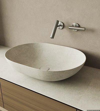 Modern Light Gray Stone Above Counter Wash Basin With Wall Mounted Faucet 3d model