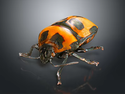 Flying Insect With Orange And Black Shiny Body Typical Beetle Shape On Dark Background 3d model
