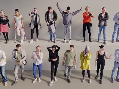 Group of Diverse People Standing in Various Poses With Different Outfits 3d model