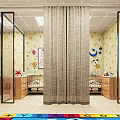 Nursery Room Interior With Yellow Walls Cartoon Decorations Baby Cribs Sofas And Colorful Carpet