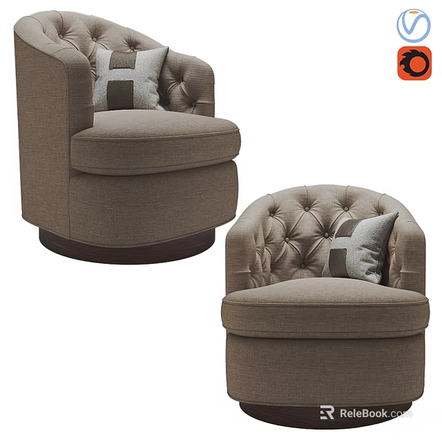 Modern Fabric Upholstered Lounge Chairs With Tufted Backrest And Decorative Pillows 3d model 
