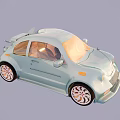 Light Blue Small Two Door Car With Red Rims And Cartoon Style Design