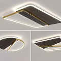 Modern Minimalist Ceiling Light With Dark Wood Panel And Gold Frame Design 3d model