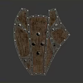 Medieval Wooden Shield With Metal Rivets And Decorative Symmetrical Design Elements