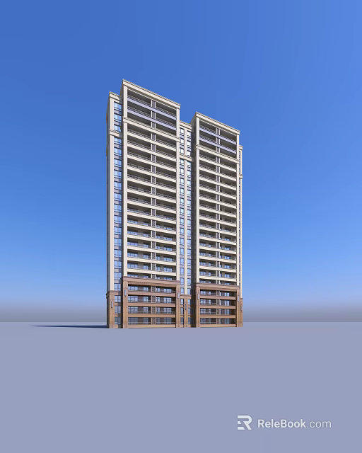 Modern High Rise Residential Twin Towers Exterior Design With Blue Sky 3d model 