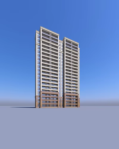 Modern High Rise Residential Twin Towers Exterior Design With Blue Sky 3d model