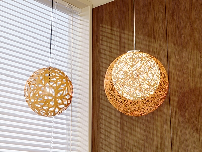 Japanese-style Rattan Round Ball Chandelier Hand-woven Hemp Ball Chandelier New Chinese-style Bamboo Nest Chandelier Tea Room Zen Atmosphere Chandelier model