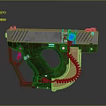 Futuristic Sci Fi Weapon With Green Brown Frame Blue Component And Coiled Cable 3d model