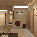 Modern Cozy Clothing Store Interior With Wooden Racks Round Decor Hanging Lights And Mirrors