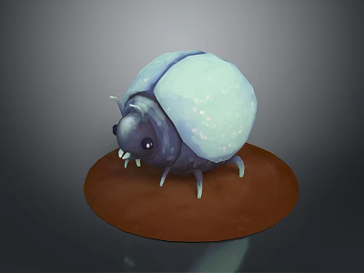 3D Model of Beetle with Light Blue Shell White Spots and Brown Circular Base 3d model
