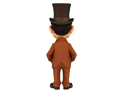 Brown Formal Suit With Top Hat On Cartoon Character Back View 3d model