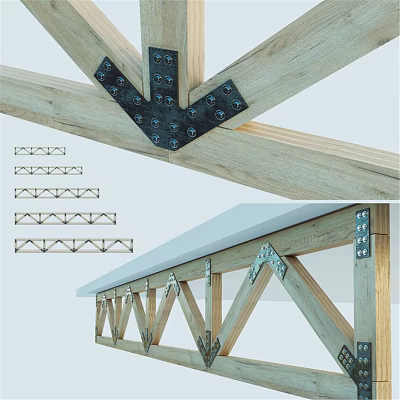 Wooden Wall Decor With Metal Brackets Bolts And Various Truss Designs 3d model
