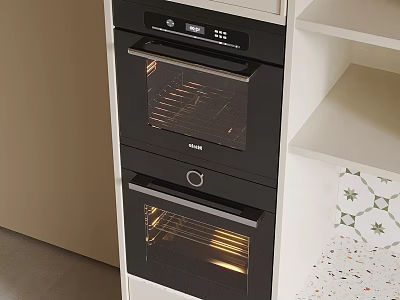 Built in Black Double Oven Kitchen Appliance with White Cabinets in Modern Kitchen 3d model