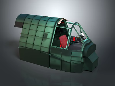 Green Cockpit Model With Red Seat And Detailed Interior Design Structure 3d model