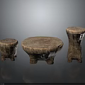 Natural Wooden Furniture Set With Round Table And Two Stools Featuring Wood Grain