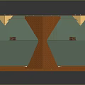 Cartoon Style Wooden House Scene With Green Roof Multi Story Balconies And Chimneys