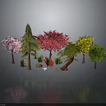 Diverse Colorful Garden Plants With Pink Red Yellow Green Trees And Shrubs