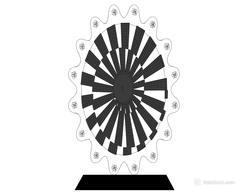 Decorative Ornament Set With Radial Pattern And Ornate Edges On Black Base 3d model