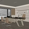 Modern Office Interior Design With Spacious Desk Ergonomic Chairs Window And Wooden Floor