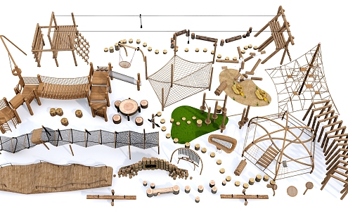 Modern play equipment wooden children's facilities 3d model