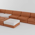 Brown Leather Modular Sectional Sofa With White Cushions And Modern Design 3d model