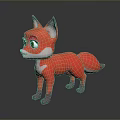 Cute Red Fox 3D Character With Green Eyes And White Belly On Black Surface