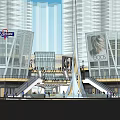 Modern Commercial Street with Glass Facade Buildings Central Square Fountain and Busy Pedestrians