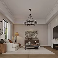 Cozy Modern Living Room Interior Design With Chandelier Sofa Large Windows And Plants