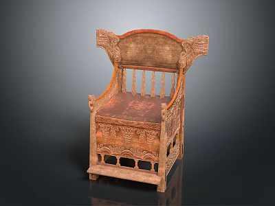 Vintage Wooden Leisure Chair With Intricate Carved Patterns And Decorative Armrests 3d model