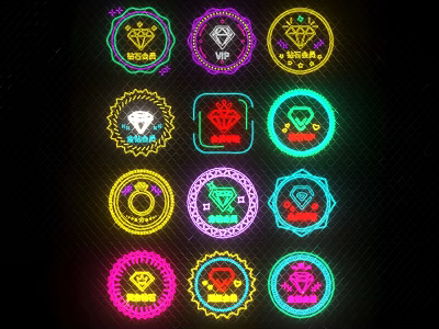 Vibrant Colorful Neon Style Decorative Lights With Diamond And Badge Designs 3d model