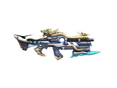 Futuristic Decorative Gun With Golden Dragon Design And Blue Accents 3d model