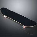 Black Skateboard Deck With Wooden Edge White Wheels And Red Blue Accents