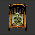 Classic Wooden Rocking Chair with Carved Backrest and Patterned Seat Design