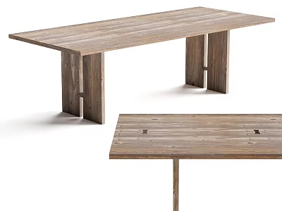 Solid Wood Dining Table Featuring Simple Legs And Natural Grain Surface 3d model
