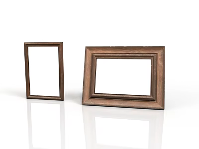Two Different Styles of Wooden Picture Frames Displayed on White Background with Reflection 3d model