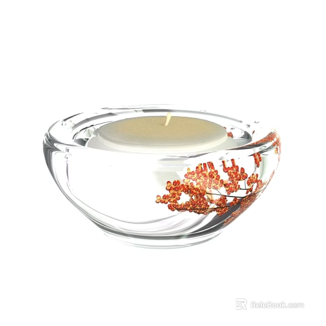 Decorative Ornament Set With Transparent Glass Bowl Candle And Red Decorative Beads For Home 3d model 