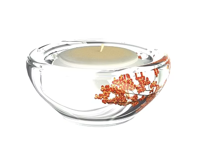 Decorative Ornament Set With Transparent Glass Bowl Candle And Red Decorative Beads For Home 3d model