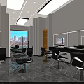 Modern Beauty Salon Interior With Black Leather Sofa Marble Floor And Barber Chairs