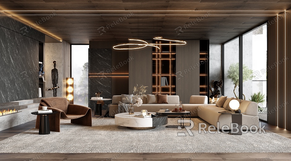 Modern minotti Living Room Sofa Coffee Table Combination Multi-person Sofa Coffee Table Leisure Chair Background Wall model