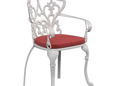 Elegant White Single Chair With Ornate Metal Frame And Red Padded Seat 3d model