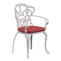 Elegant White Single Chair With Ornate Metal Frame And Red Padded Seat