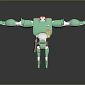Green Robot Character With Red Head White Face Extended Arms Square Body