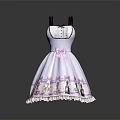 White Spaghetti Strap Dress With Black Collar Pink Bow Lavender Print Bottles And Lace Hem