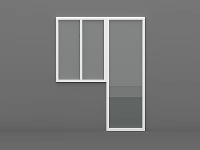 Modern Glass Window With White Frame And Multiple Panels On Gray Wall 3d model