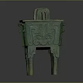 Ancient Bronze Vessel With Square Shape Decorative Handles Intricate Ornaments And Green Patina